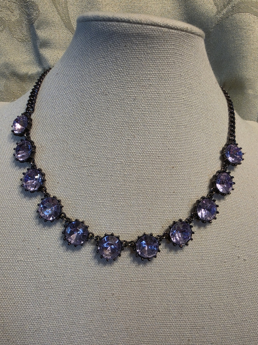 #1268 Purple Crystal Round Station Necklace